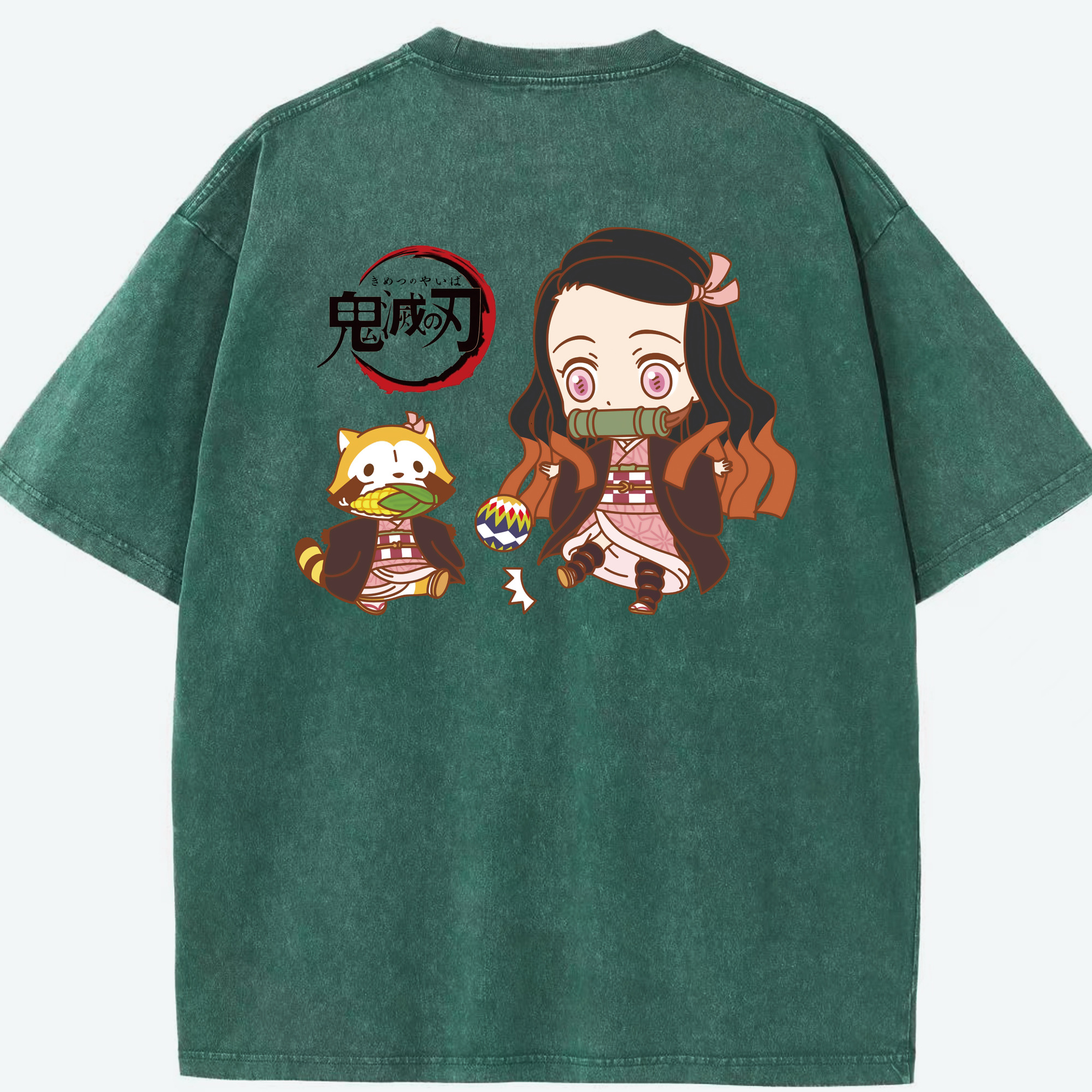 （画像用） 鬼滅の刃（きめつのやいば）竈門 禰󠄀豆子／かまど ねずこ Kamado Nezuko 綿100% ヴィンテージ風 半袖Tシャツ（背面プリント）